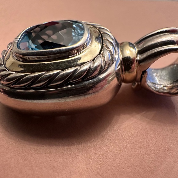 David Yurman Pendant Enhancer Blue Topaz Gold & Sterling Silver - Picture 3 of 5